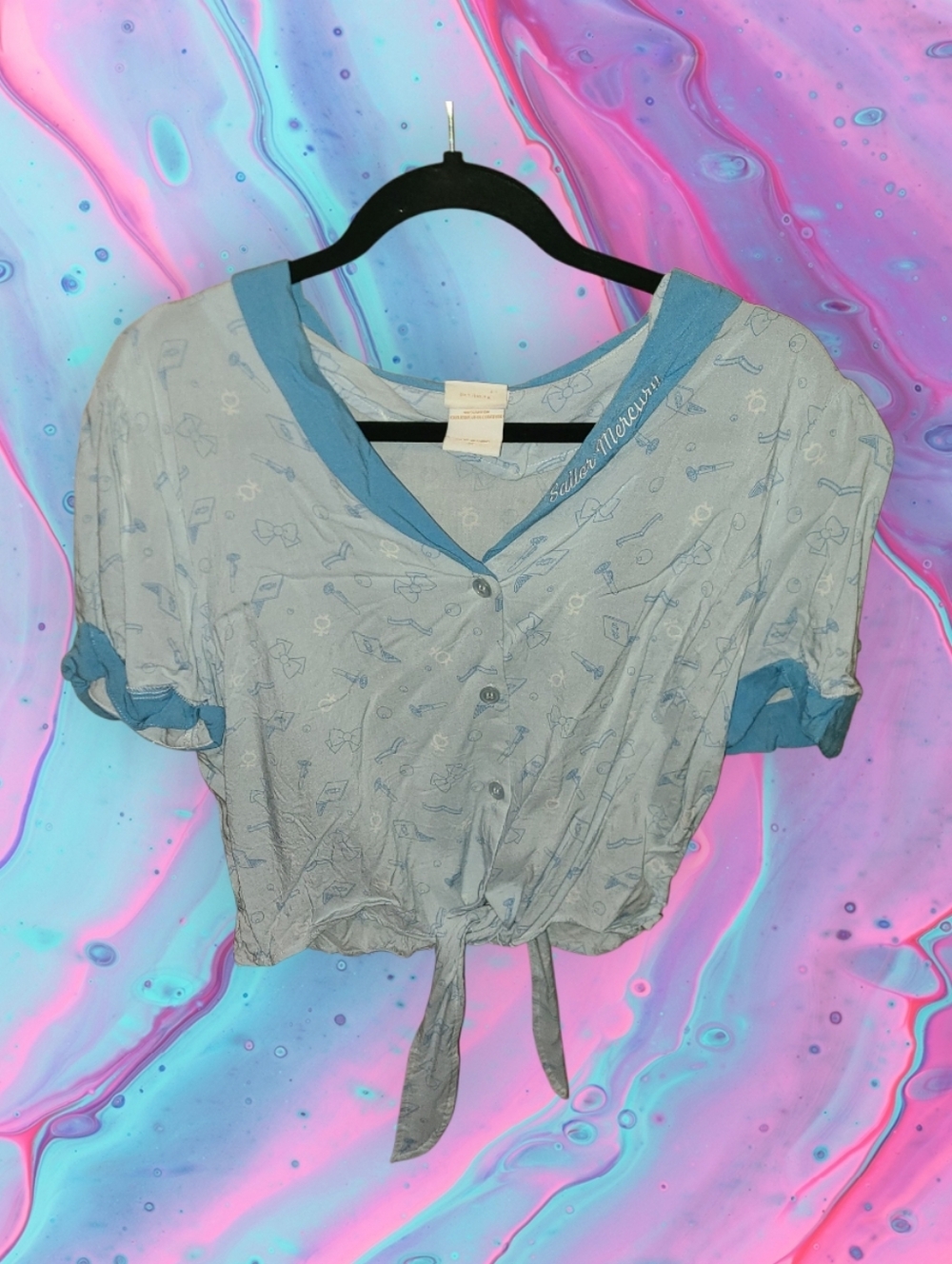 Hot Topic Sailor Mercury tie front crop top jr's sz xl